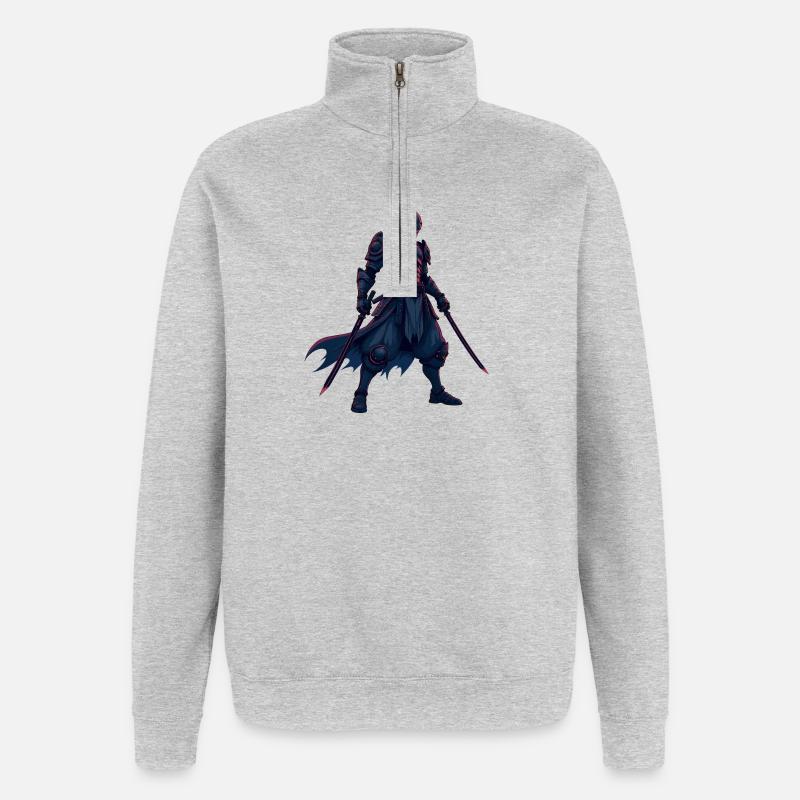 Cyber Samurai Krieger Illustration - Quarter-Zip-Sweatshirt - Grau meliert