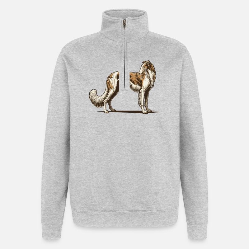 Barzoï - Sweat à zip 1/4 - gris chiné