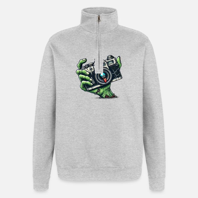 Caméra zombie - Sweat à zip 1/4 - gris chiné