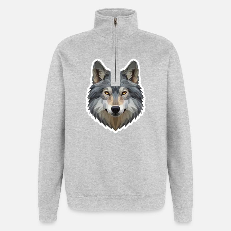 Geometric Wolf - Quarter-Zip Sweatshirt - heather grey
