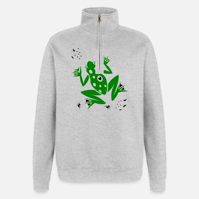 Grenouille avec cœur et fourmis - Sweat à zip 1/4 - gris chiné