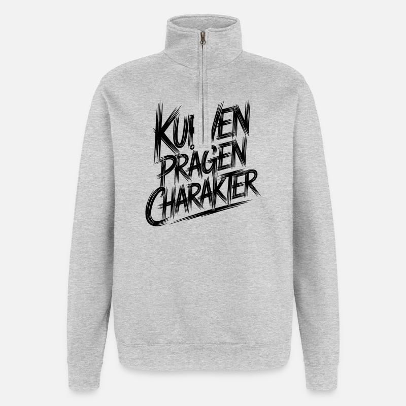 Courbes forme caractère - Sweat à zip 1/4 - gris chiné