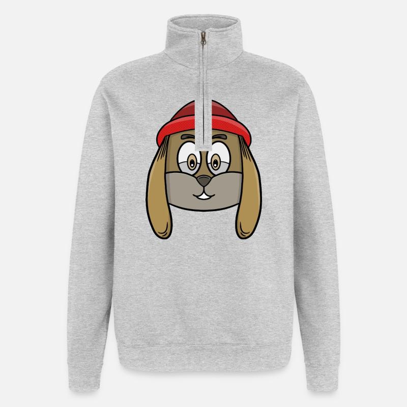Chiot mignon - Sweat à zip 1/4 - gris chiné
