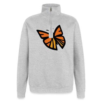Monarque papillon - Sweat à zip 1/4 - gris chiné - Devant - AI Model Female 172 light (172cm) & AI Model Male 178 dark (178cm)