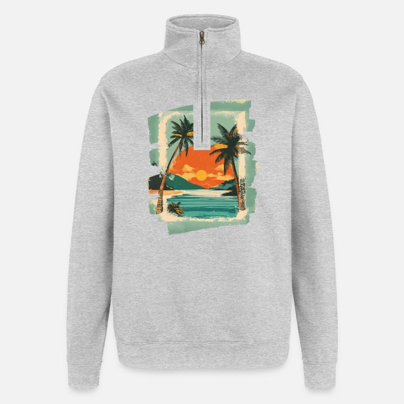 Summer, beach and palm trees - Quarter-Zip Sweatshirt - heather grey