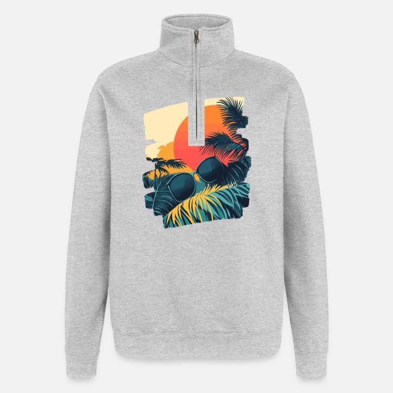 Summer Palm Tree Sunset - Quarter-Zip Sweatshirt - heather grey