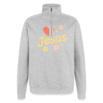 Ich liebe Jesus - Quarter-Zip-Sweatshirt - Grau meliert - Vorne - AI Model Female 172 light (172cm) & AI Model Male 178 dark (178cm)