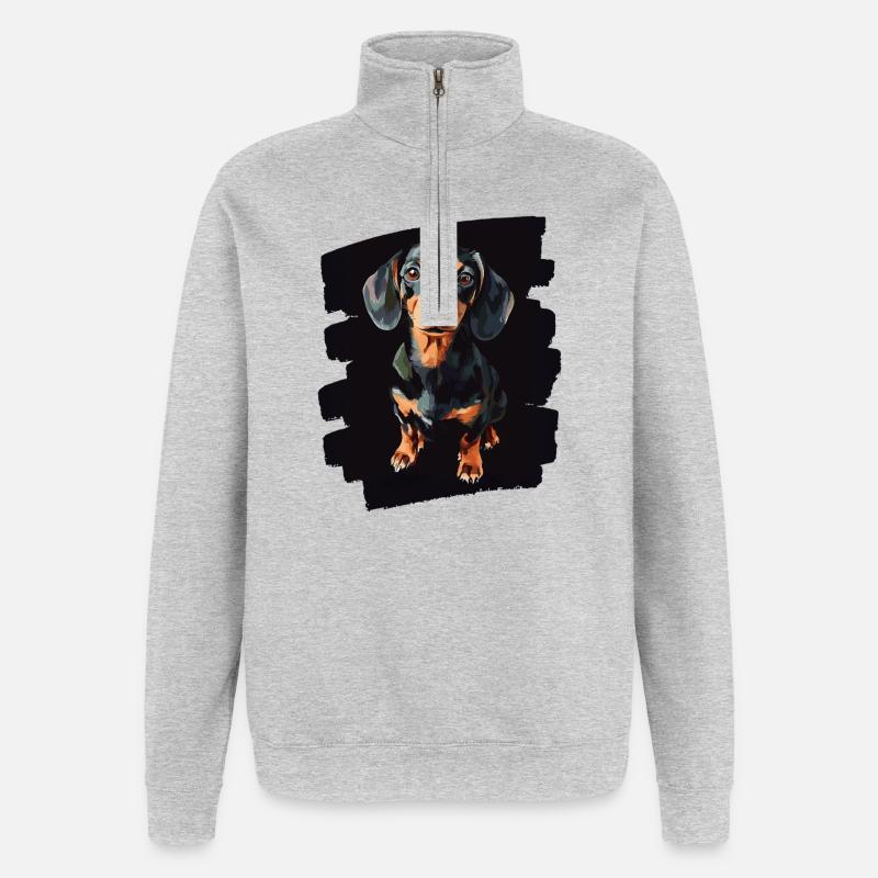 Teckel - Sweat à zip 1/4 - gris chiné