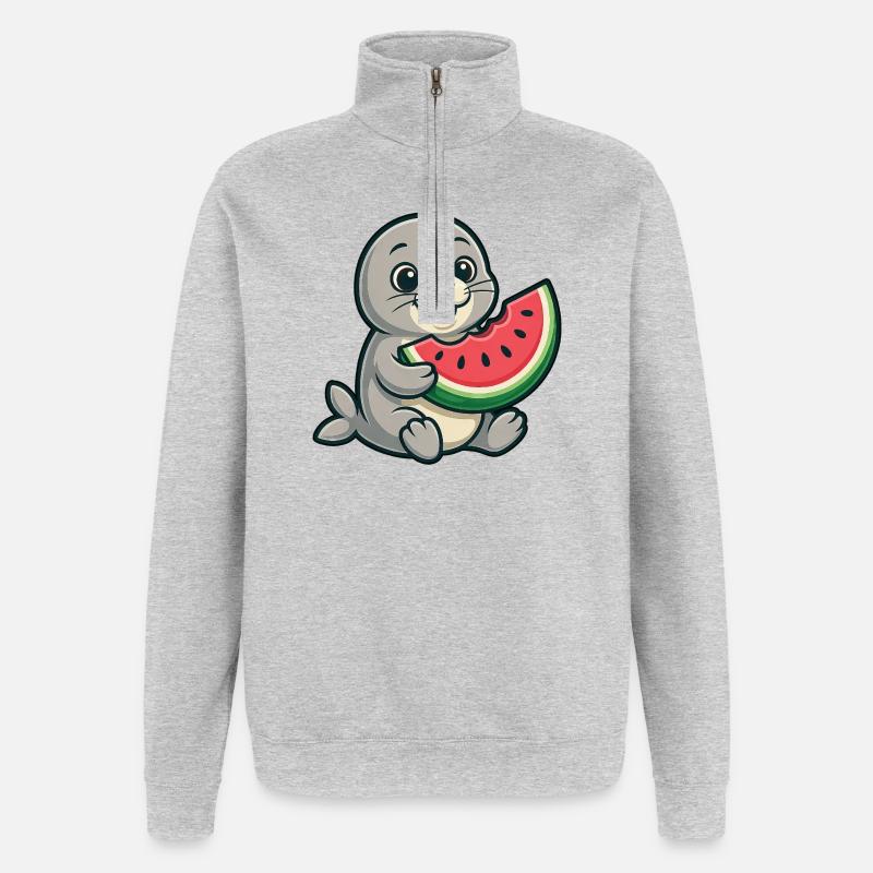 Seerobbe Melone Sommerfruchtig - Quarter-Zip-Sweatshirt - Grau meliert
