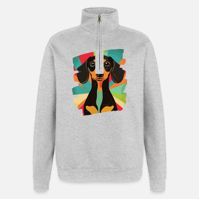Teckel Dackel - Sweat à zip 1/4 - gris chiné