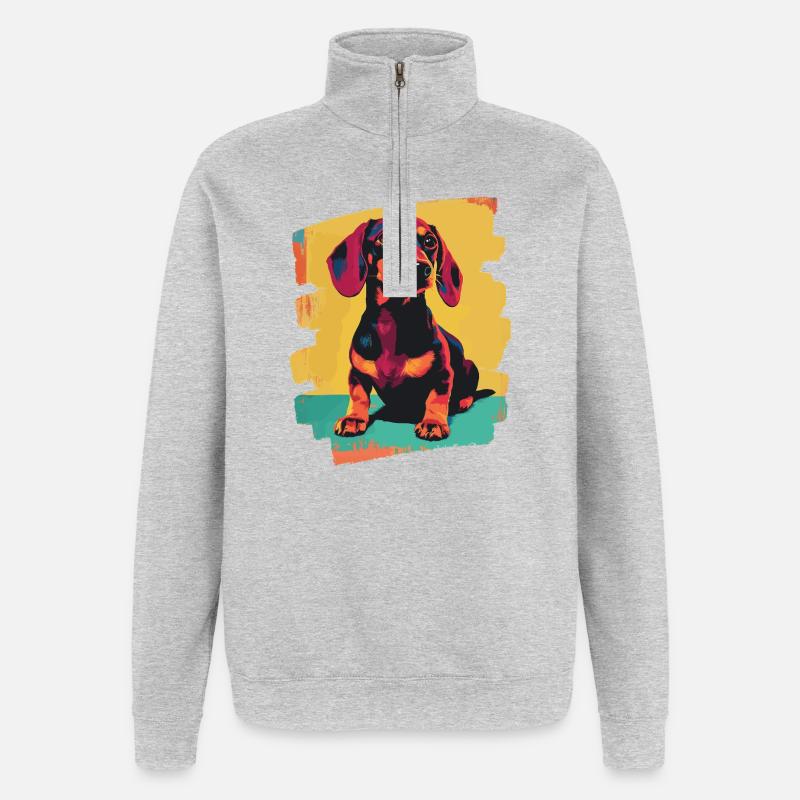 Teckel Dackel - Sweat à zip 1/4 - gris chiné