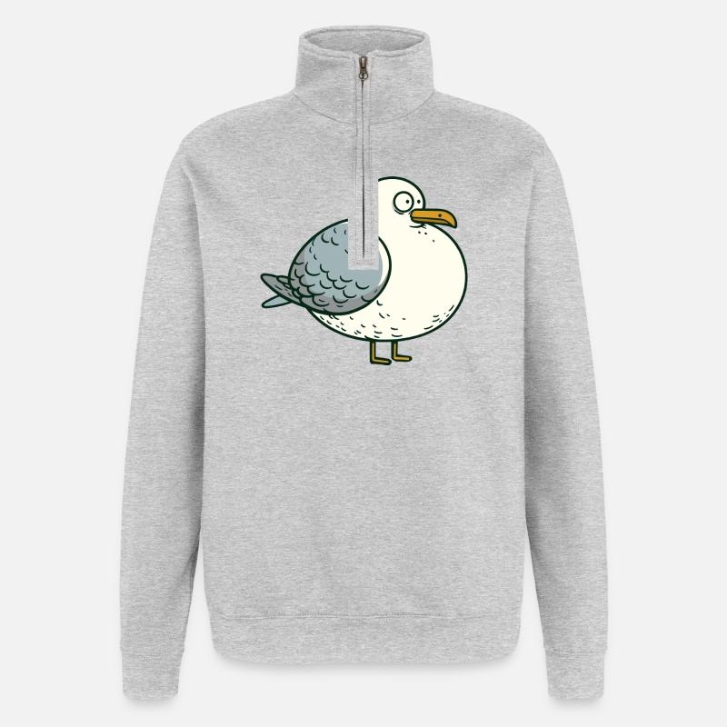 Comic dick fett Nordsee Moin Möwe Pier Hafen - Quarter-Zip-Sweatshirt - Grau meliert
