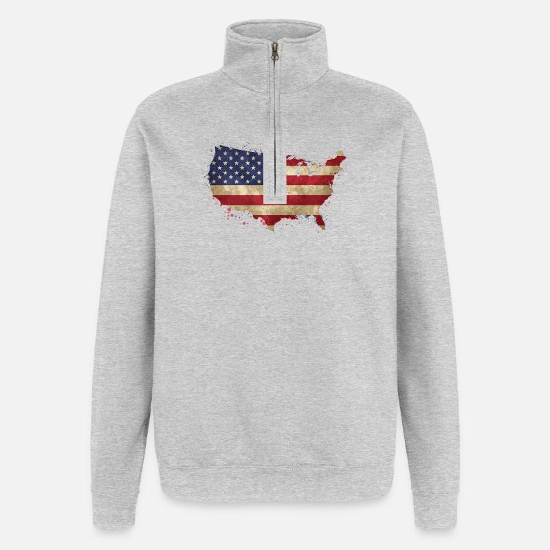 Drapeau de design des États-Unis - Sweat à zip 1/4 - gris chiné