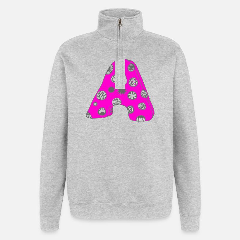 Buchstabe A mit Charakter in pink - Quarter-Zip-Sweatshirt - Grau meliert