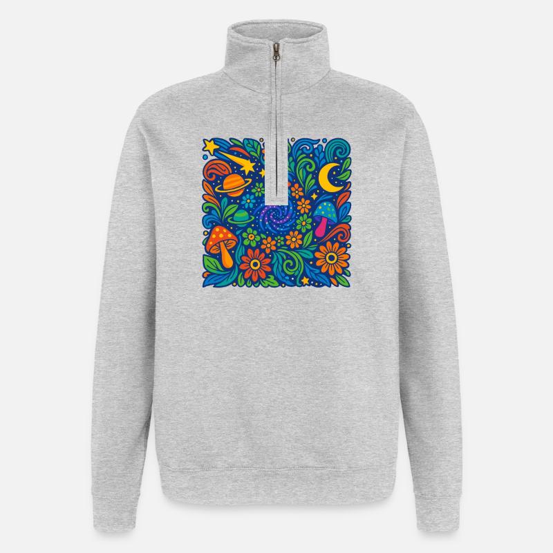 Kosmische Blütenreise - Quarter-Zip-Sweatshirt - Grau meliert