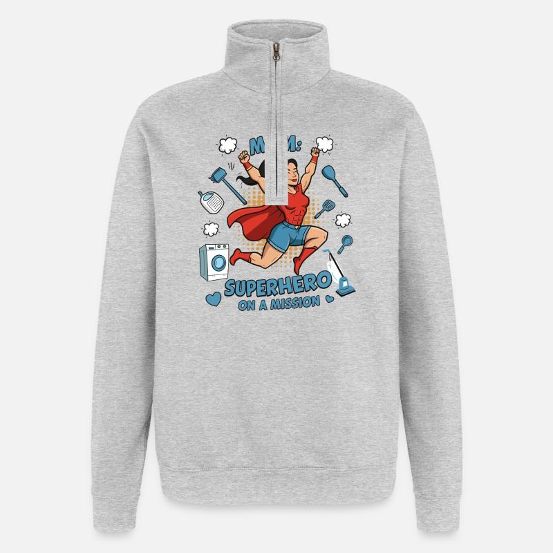 Mutter, Superheldin auf einer Mission ! - Quarter-Zip-Sweatshirt - Grau meliert