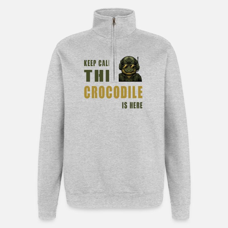 Krokodil im Einsatz – Keep Calm - Quarter-Zip-Sweatshirt - Grau meliert
