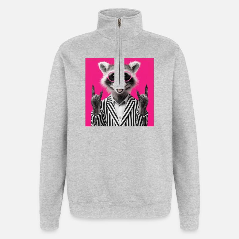 Waschbär mit Doppel Rock Handgeste - Quarter-Zip-Sweatshirt - Grau meliert