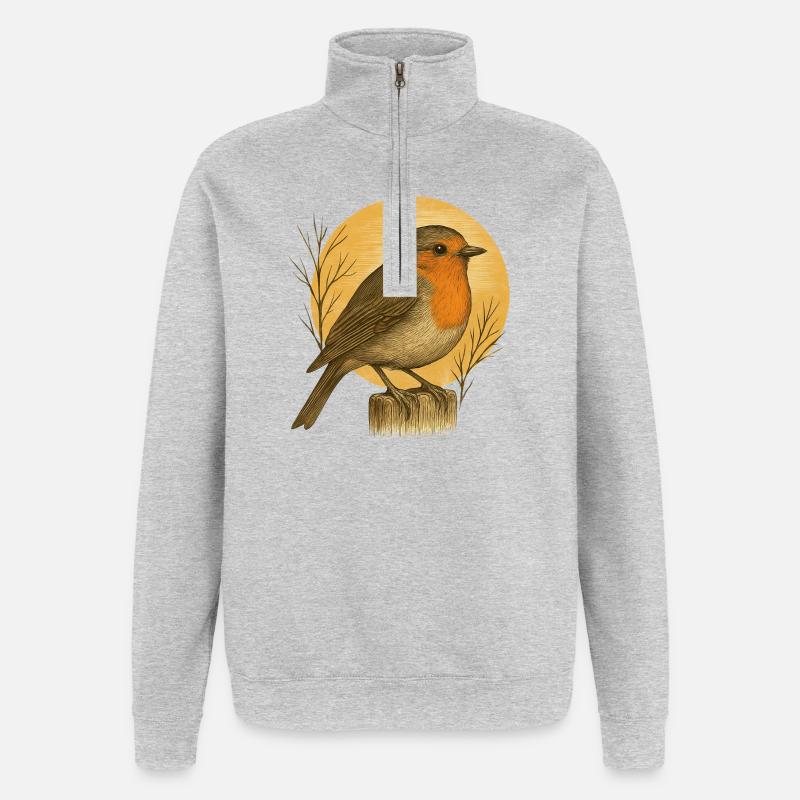 Rotkehlchen - Gartenvögel - Quarter-Zip-Sweatshirt - Grau meliert