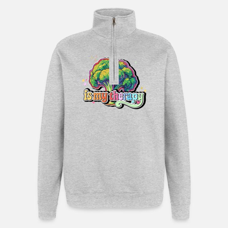 Brokkoli is my therapy - Quarter-Zip-Sweatshirt - Grau meliert
