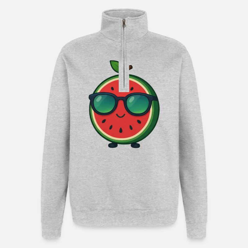 Fruchtige Wassermelone Sommer Spaß Cool Frucht - Quarter-Zip-Sweatshirt - Grau meliert