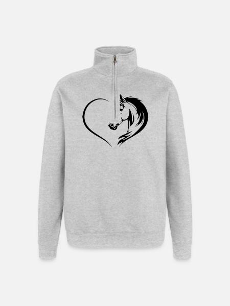 Pferdeherz - Quarter-Zip-Sweatshirt - Grau meliert