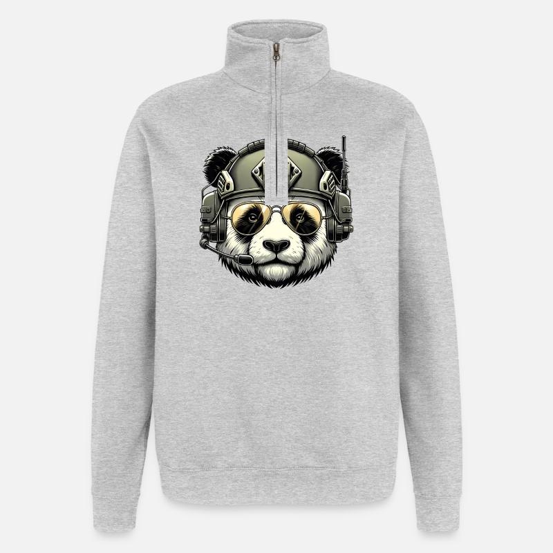 Panda Military Army Design - Quarter-Zip Sweatshirt - heather grey