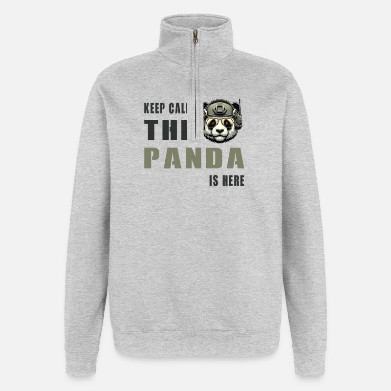 Panda tactique – Restez calme - Sweat à zip 1/4 - gris chiné