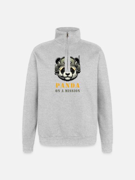Panda in Mission / Military - Quarter-Zip Sweatshirt - heather grey