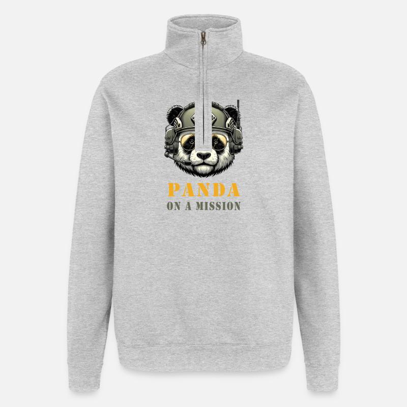 Panda in Mission / Military - Quarter-Zip Sweatshirt - heather grey