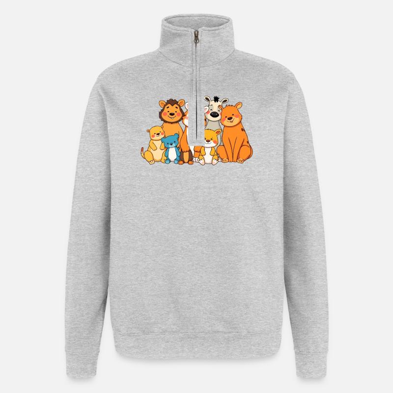 Playful Animal Family Comic Design - Quarter-Zip Sweatshirt - heather grey