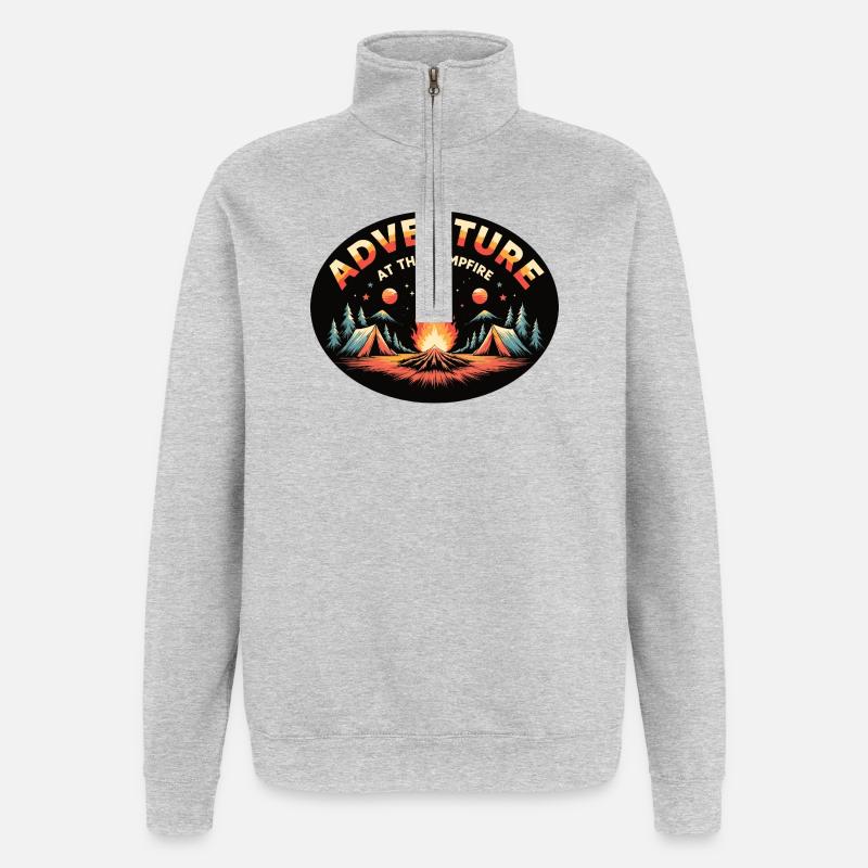 Aventure Feu de camp Rétro Camping - Sweat à zip 1/4 - gris chiné