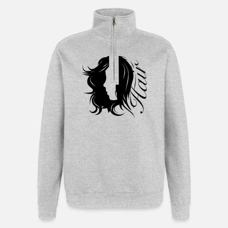 Mädchen Silhouette mit Typografie-Haar - Quarter-Zip-Sweatshirt - Grau meliert