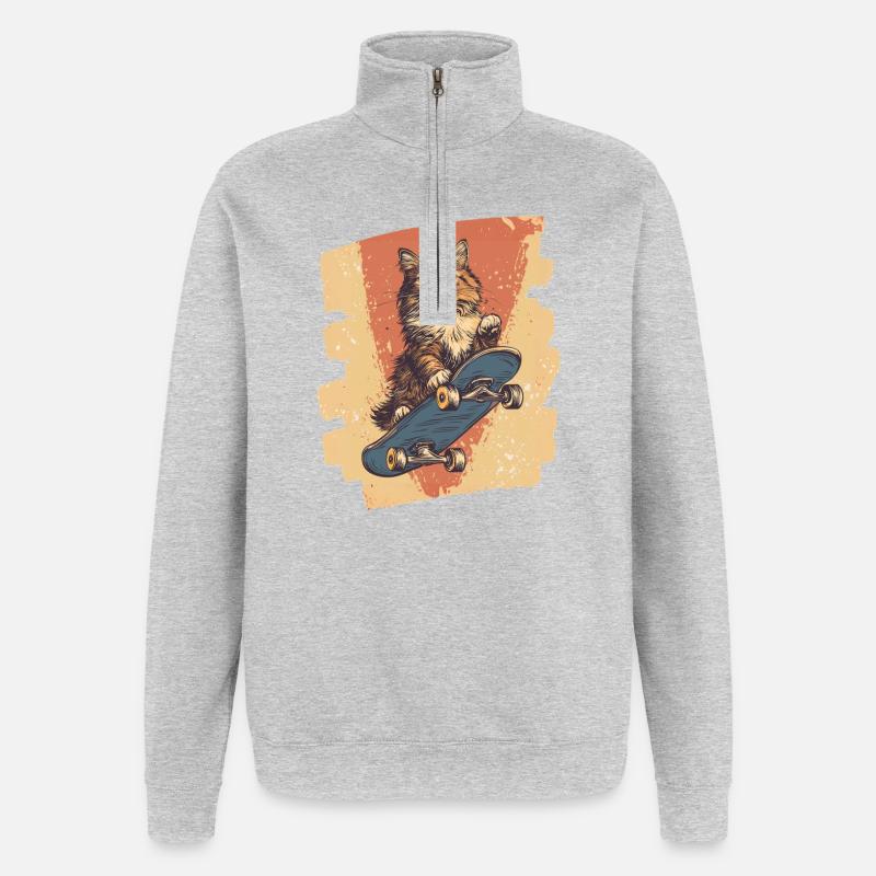 Chat de planche à roulettes - Sweat à zip 1/4 - gris chiné
