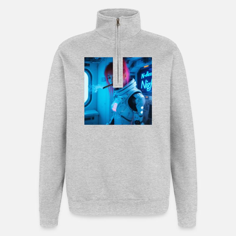 Space Soldier with a cigar - Quarter-Zip Sweatshirt - heather grey