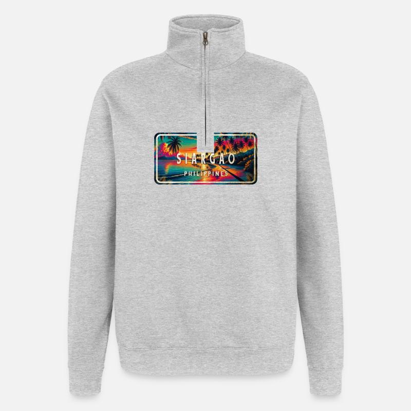 Siargao – Bouclier rétro tropical - Sweat à zip 1/4 - gris chiné