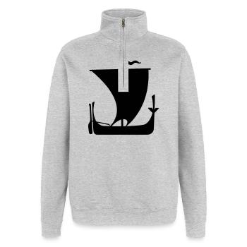 Wikingerboot im heraldischen Schattenstil – Stoer Symb - Quarter-Zip-Sweatshirt - Grau meliert - Vorne - AI Model Female 172 light (172cm) & AI Model Male 178 dark (178cm)