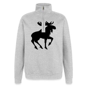 Orignal héraldique – Emblème de style ombre - Sweat à zip 1/4 - gris chiné - Devant - AI Model Female 172 light (172cm) & AI Model Male 178 dark (178cm)