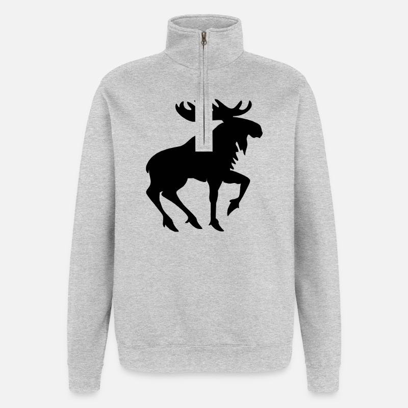 Heraldischer Elch – Emblem im Schattenstil - Quarter-Zip-Sweatshirt - Grau meliert
