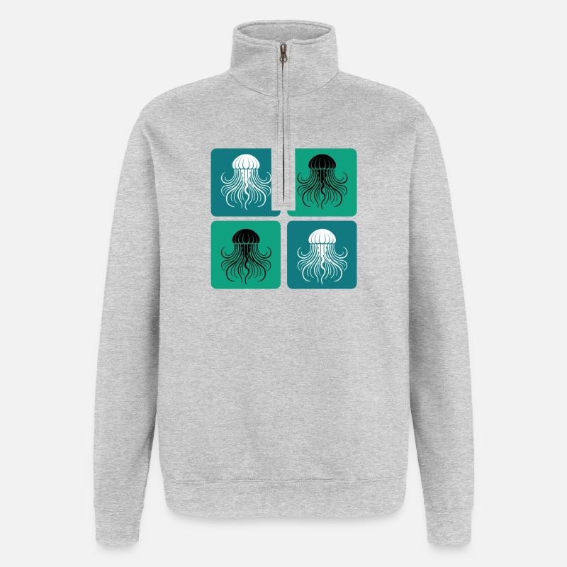 Méduse – Art minimal de l’océan - Sweat à zip 1/4 - gris chiné