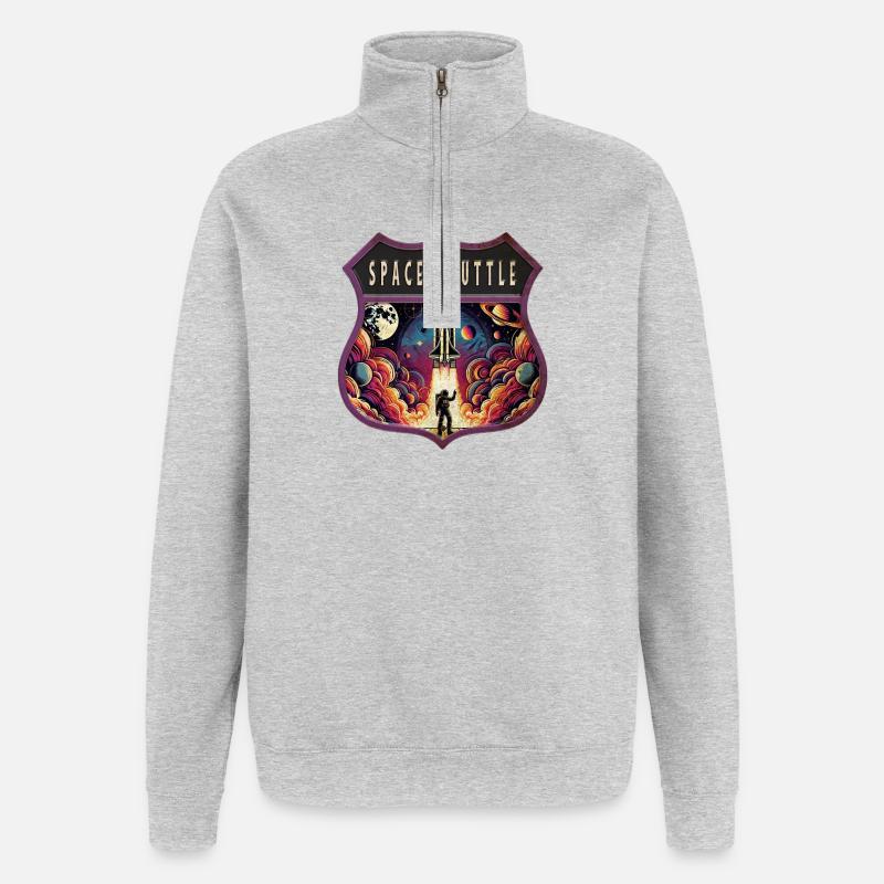 Buntes Atronauten Wappen Design - Quarter-Zip-Sweatshirt - Grau meliert
