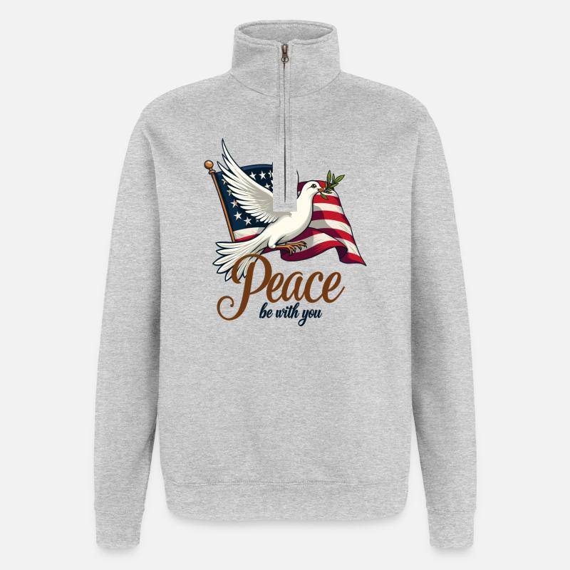 Friedenstaube mit Flagge - Quarter-Zip-Sweatshirt - Grau meliert