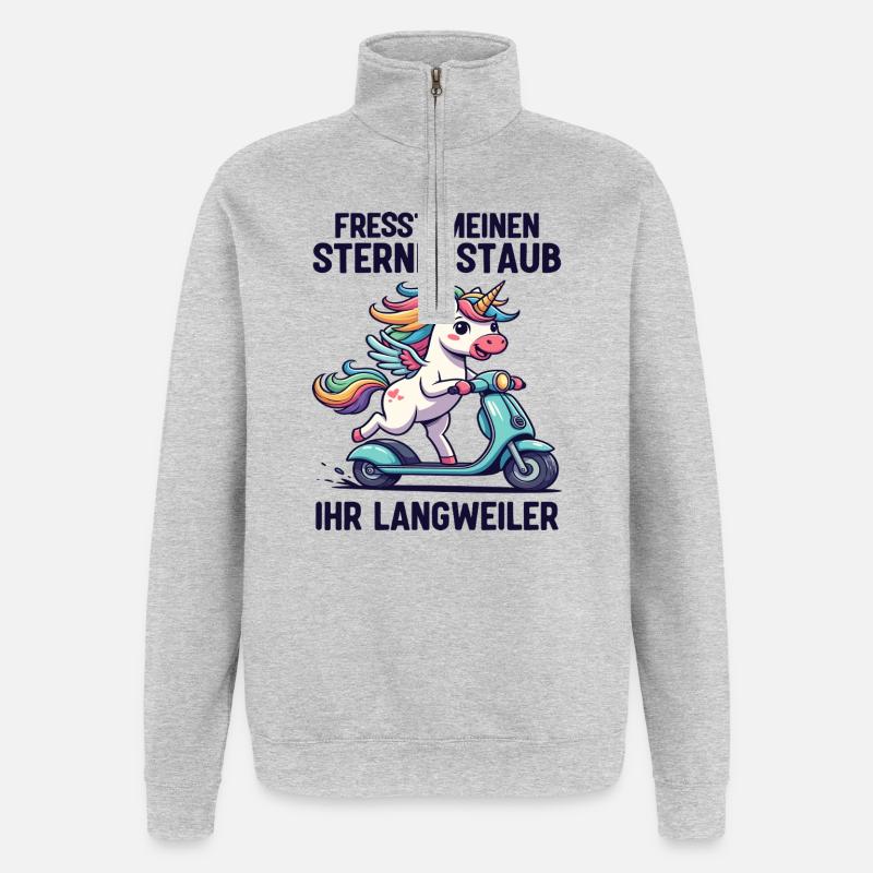 Roller-Einhorn - Quarter-Zip-Sweatshirt - Grau meliert