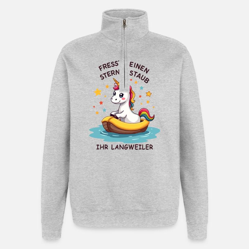 Einhorn Bootsfahrt - Quarter-Zip-Sweatshirt - Grau meliert