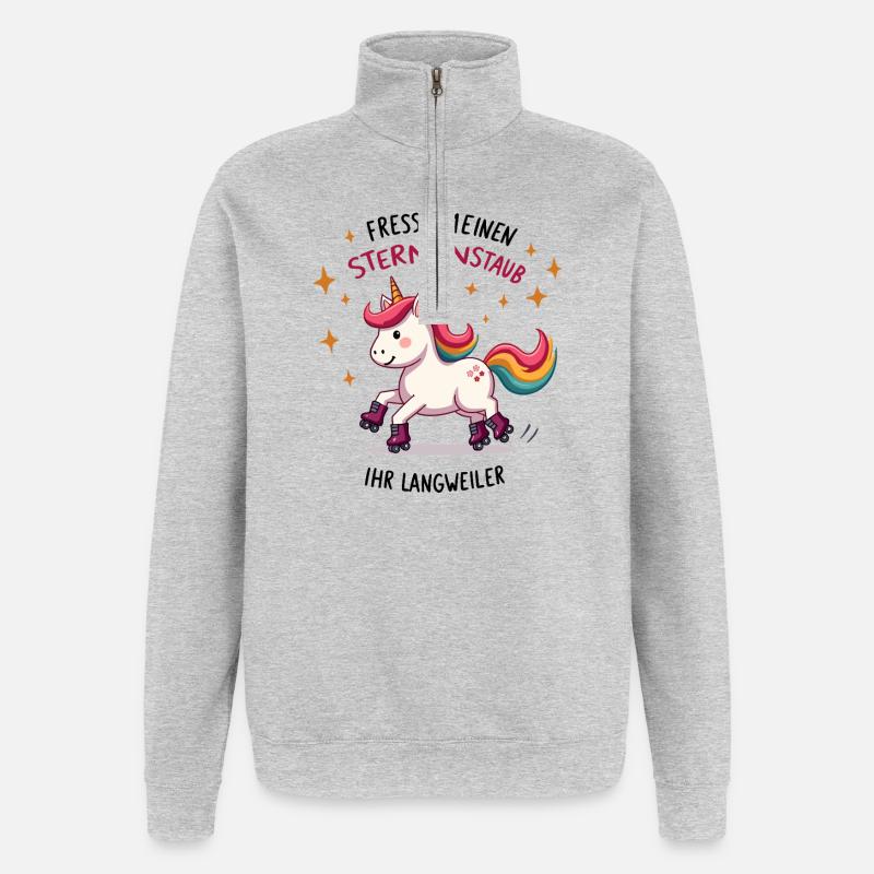 Rollschuh Einhorn - Quarter-Zip-Sweatshirt - Grau meliert