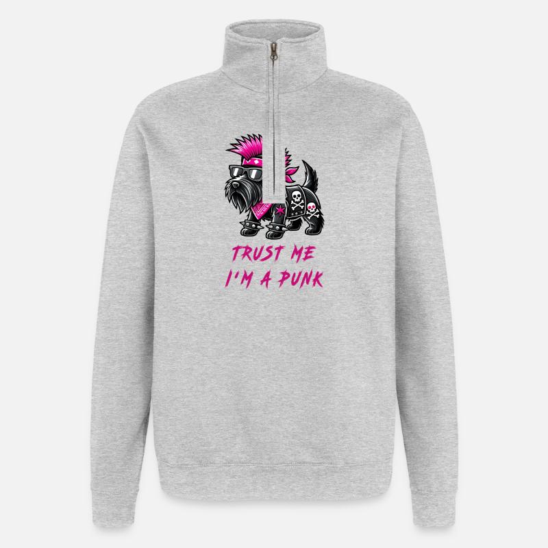 Scottish Terrier Punk Musik - Quarter-Zip-Sweatshirt - Grau meliert