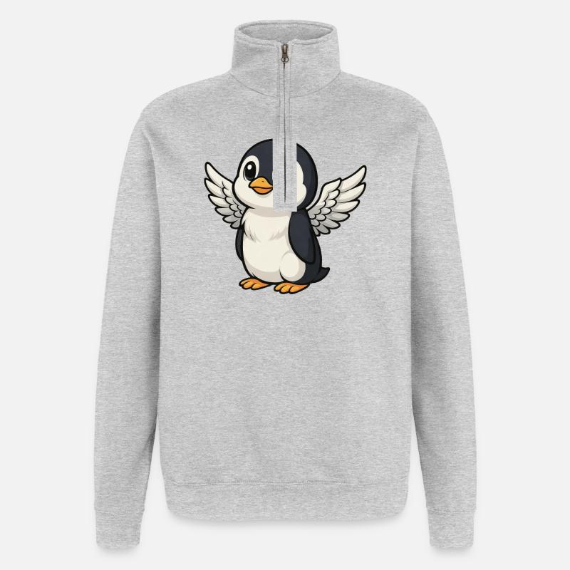 Ange pingouin mignon - Sweat à zip 1/4 - gris chiné