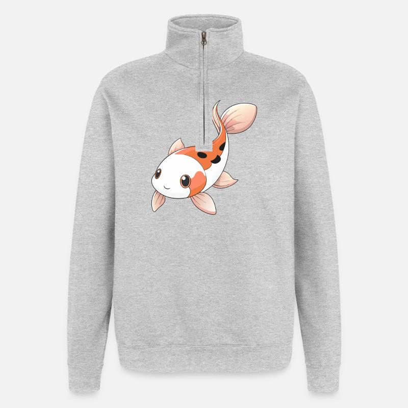 Süßer Showa-Koi-Karpfen - Quarter-Zip-Sweatshirt - Grau meliert