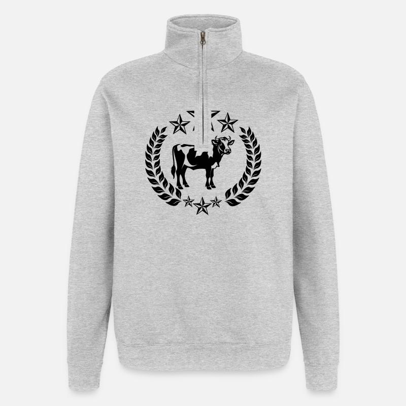 Kuh im Lorbeerkranz mit Sternen - Quarter-Zip-Sweatshirt - Grau meliert