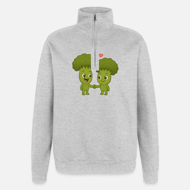 Mignon brocoli avec des cœurs - Sweat à zip 1/4 - gris chiné